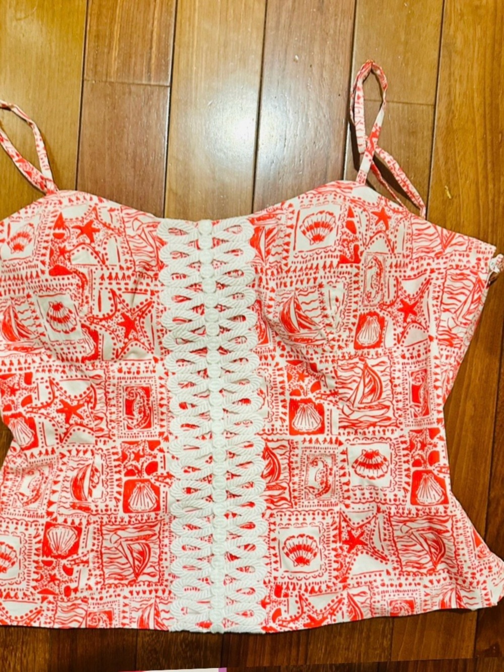 Lilly Pulitzer Coral & White Shelli Stretch Seashell Print Camisole Top